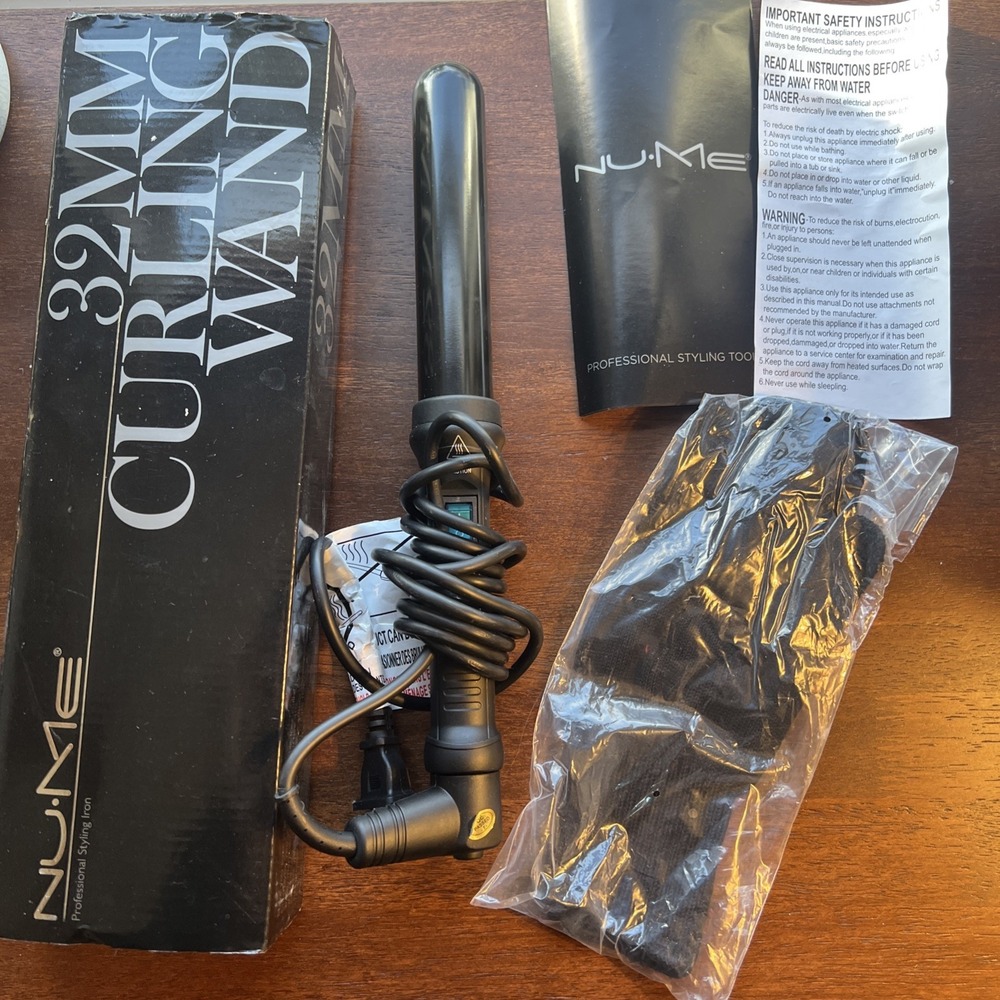 NuMe 32mm Professional Curling Wand Black Tourmaline Ceramic Hair Styling Tool